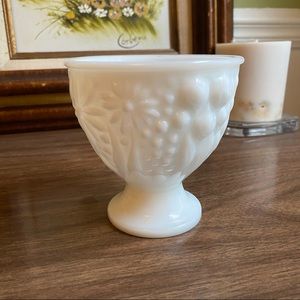 Vintage Avon Milk Glass Small Footer Cup With Botanical Floral Pattern